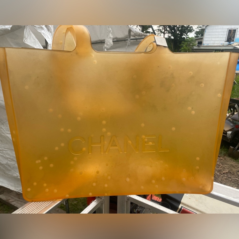 Vintage authentic CHANEL Large Translucent Yellow Tote